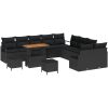 13-delat trädgårdsoff set med kuddar Svart Poly Rattan Akacia vidaXL Stor – miniatyr 2