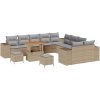 13-delat trädgårdsoffas med kuddar beige poly rattan akacia vidaXL Stor – miniatyr 2