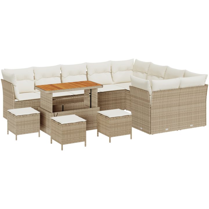 13 delat Trädgårdsoffaset med Kuddar Beige Poly Rotting Akacia vidaXL Stor – bild 2