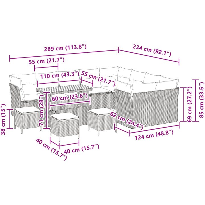 13 delat Trädgårdsoffaset med Kuddar Beige Poly Rotting Akacia vidaXL Stor – bild 9