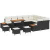 13-delat trädgårdsoffaset med kuddar svart poly rattan akacia vidaXL Stor – miniatyr 2