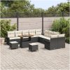 13 Delat Trädgårdssoffa Set med Kuddar Svart Poly Rattan Akacia vidaXL Stor – miniatyr 3