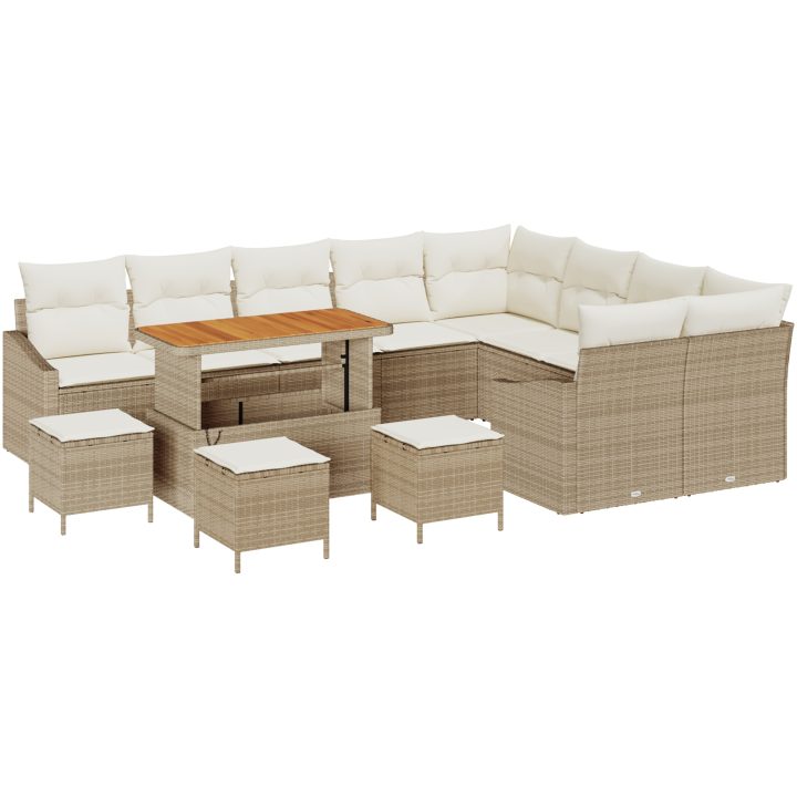 13-delat Trädgårdssoffset med kuddar Beige Poly Rattan Akacia vidaXL Stor – bild 2