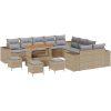 14-delad trädgårdsoffasett med kuddar Beige Poly Rattan Akacia vidaXL Stor – miniatyr 2