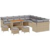 14-delad trädgårdsoffset med kuddar Beige Poly Rattan Akacia vidaXL Stor – miniatyr 2