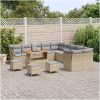 14-delad trädgårdsoffset med kuddar Beige Poly Rattan Akacia vidaXL Stor – miniatyr 3
