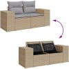14 Delar Trädgårdsoff set med kuddar Beige Poly Rattan Akacia vidaXL Stor – miniatyr 11