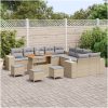 14 Delar Trädgårdsoff set med kuddar Beige Poly Rattan Akacia vidaXL Stor – miniatyr 3
