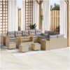 14 Delar Trädgårdsoff set med kuddar Beige Poly Rattan Akacia vidaXL Stor – miniatyr 1