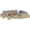 14 DELAR Trädgårdsoffa Set med Dynor Beige Polyrotting Akacia vidaXL 184 x 61 x 69 cm, 3 - Sits, 110 cm – miniatyr 2