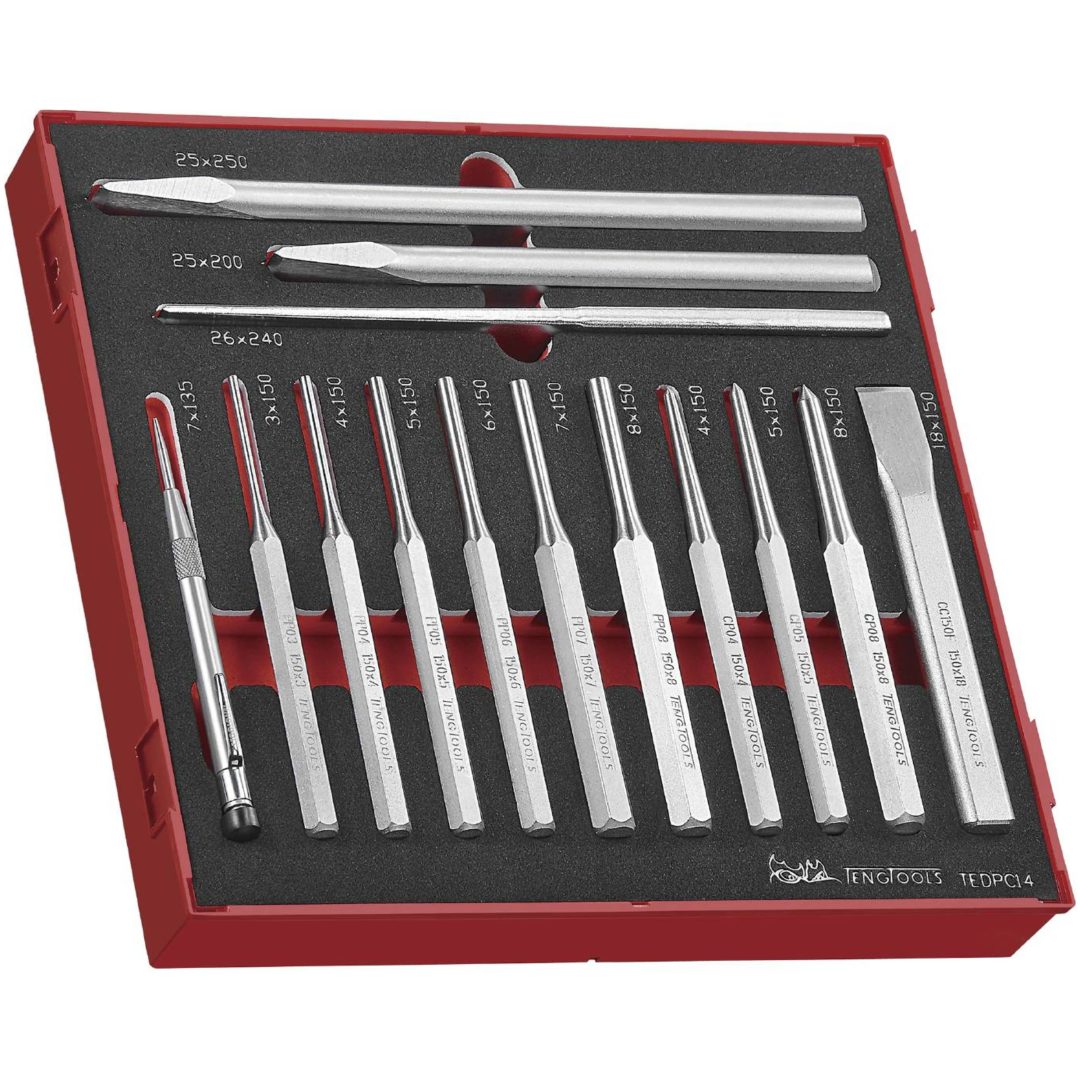 14 delars Drivdorn/huggmejselsats TEDPC14 Teng Tools DORN & MEJSELSATS EVA 14 DELAR – bild 2
