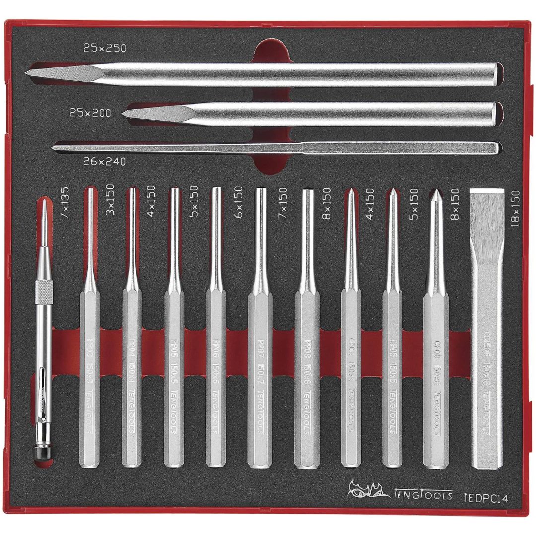14 delars Drivdorn/huggmejselsats TEDPC14 Teng Tools DORN & MEJSELSATS EVA 14 DELAR