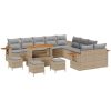 14-delars trädgårdsmöbelset med kuddar beige poly rotting akacia vidaXL Stor – miniatyr 2