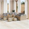 14-delars trädgårdsofa set med kuddar beige polyrotting akacia vidaXL Större – miniatyr 1