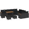 14-delars trädgårdsoff set med kuddar svart poly rattan akacia vidaXL Stor – miniatyr 2