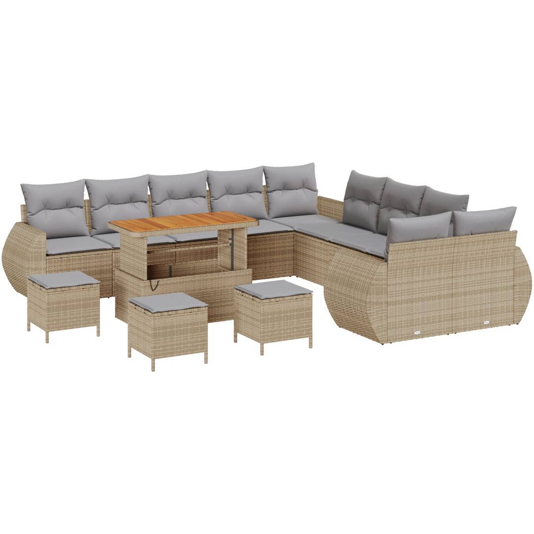14-delars trädgårdsoffset med kuddar beige poly rattan akacia vidaXL Stor – bild 2