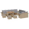 14-delars trädgårdssoffset med kuddar i beige poly-rattan och akacia. vidaXL Stor – miniatyr 2