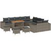 14-delat trädgårdsoff-set med kuddar grå poly rattan akacia vidaXL Stor – miniatyr 2