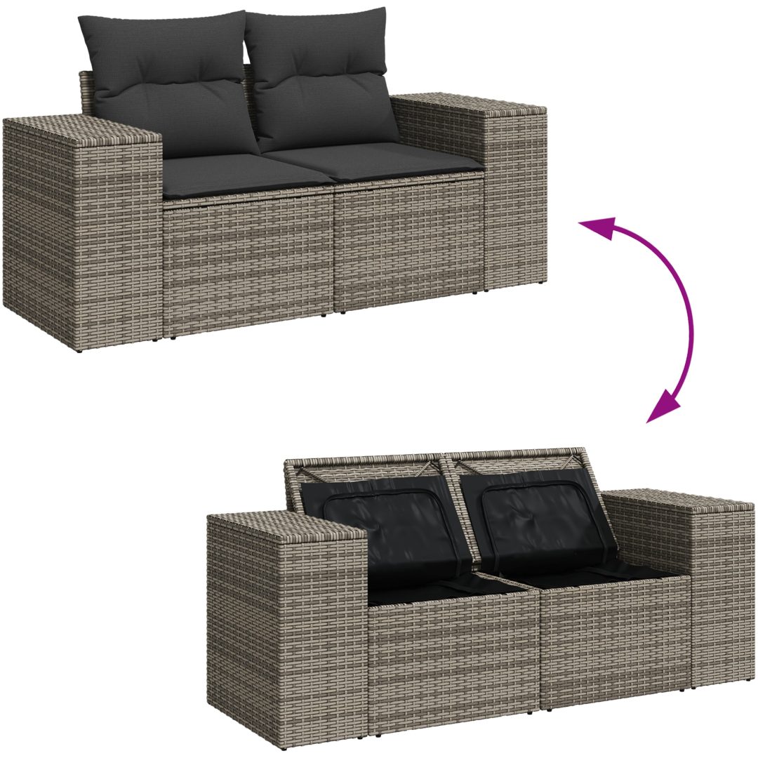 14-delat trädgårdsoff-set med kuddar grå poly rattan akacia vidaXL Stor – bild 11