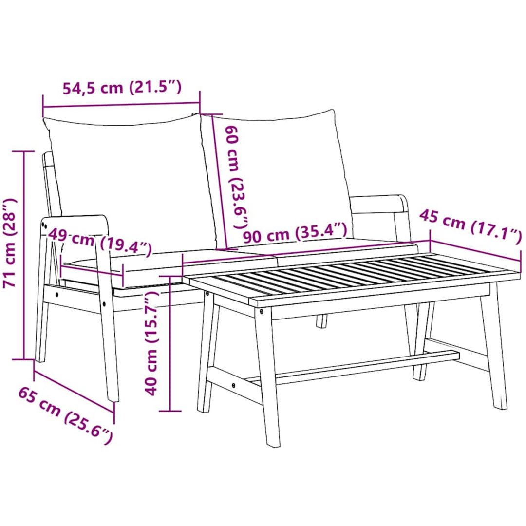 2-delars bistroset med kuddar - Av massivt akaciaträ vidaXL 115 x 65 x 71 cm – bild 11
