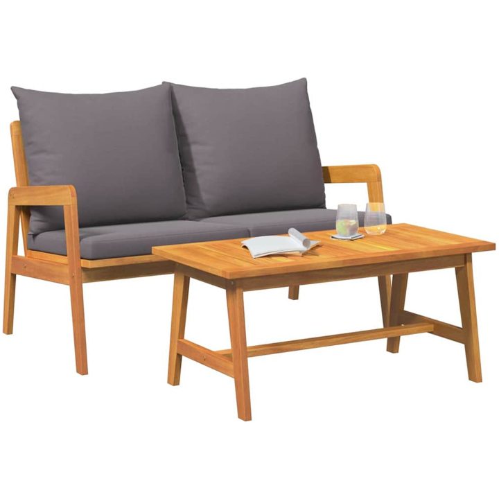 2-delars bistroset med kuddar - Av massivt akaciaträ vidaXL 115 x 65 x 71 cm – bild 3