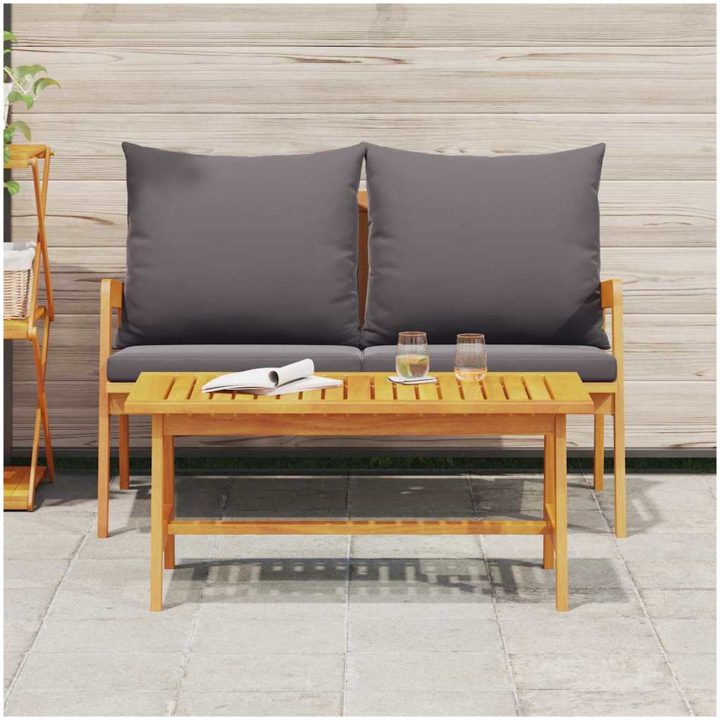 2-delars bistroset med kuddar - Av massivt akaciaträ vidaXL 115 x 65 x 71 cm – bild 4