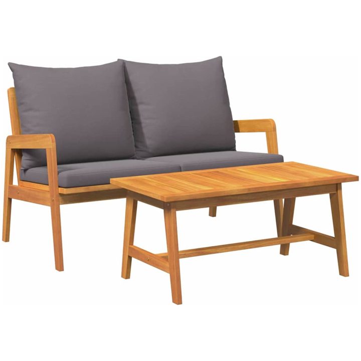 2-delars bistroset med kuddar - Av massivt akaciaträ vidaXL 115 x 65 x 71 cm – bild 6