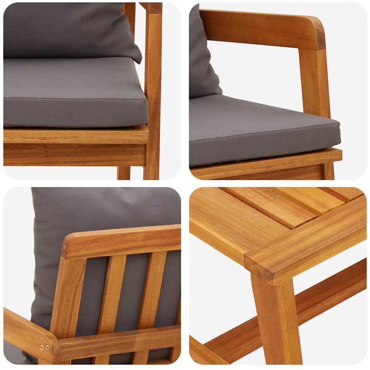 2-delars bistroset med kuddar - Av massivt akaciaträ vidaXL 115 x 65 x 71 cm – bild 10