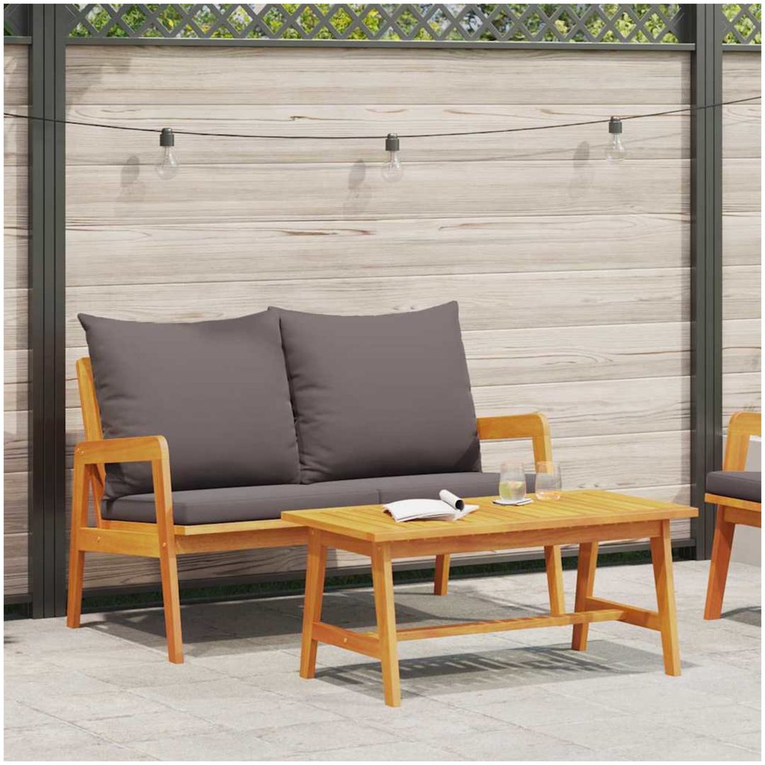 2-delars bistroset med kuddar - Av massivt akaciaträ vidaXL 115 x 65 x 71 cm