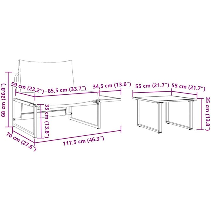 2-delars Trädgårdsoffset Sittplats med Ljusgrå Kuddar vidaXL 70 x 117.5 x 68 cm – bild 11