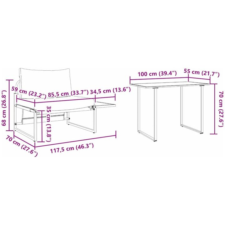 2-delat trädgårdsdining-set med singlesits och ljusgrå kuddar vidaXL 70 x 117 x 67.5 cm – bild 11