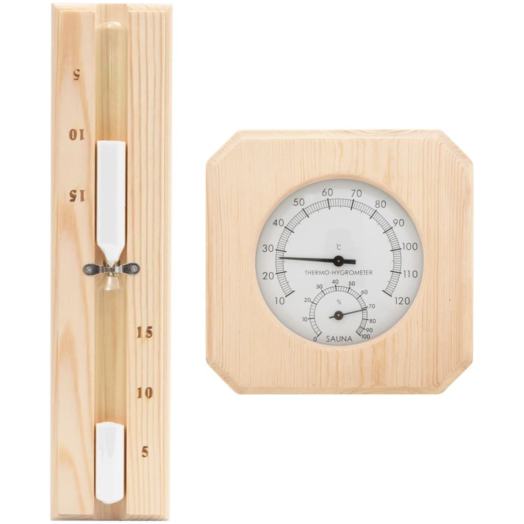 2-i-1 Bastutermometer & hygrometer sandur set massiv furu vidaXL
