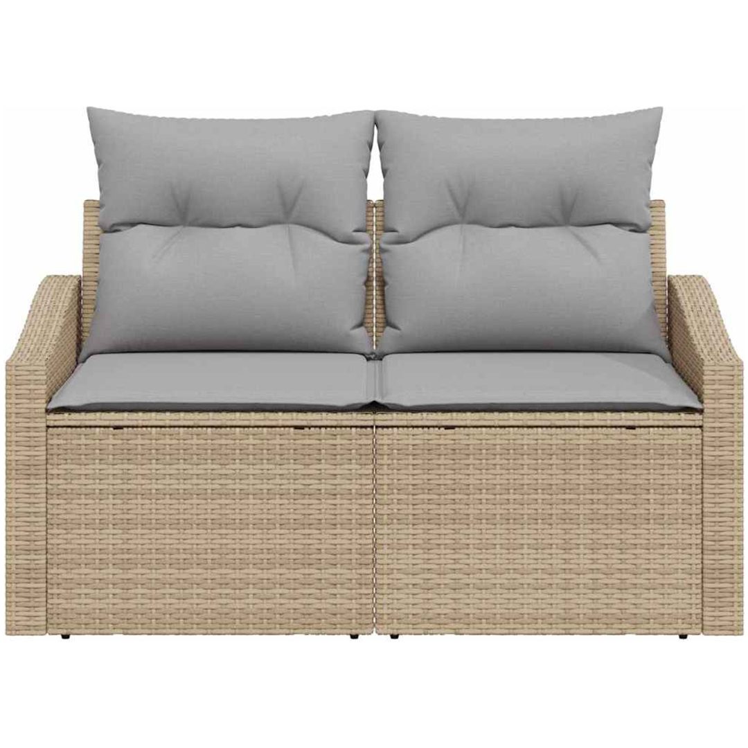 2-Sits Gårdssoffa med Förvaring & Kuddar Beige Poly Rattan vidaXL 123 x 62 x 69 cm – bild 4