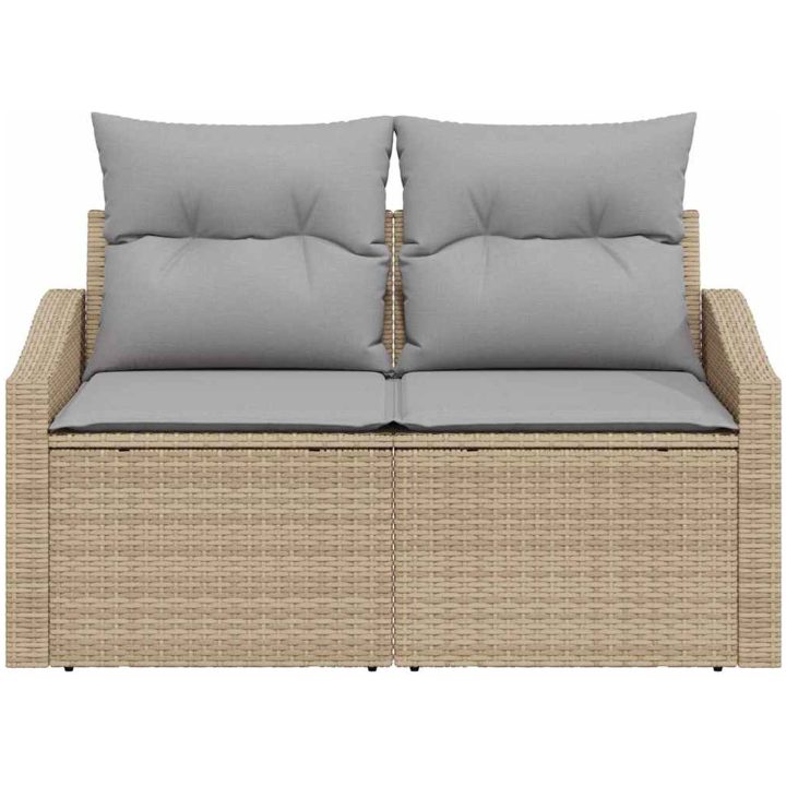 2-Sits Gårdssoffa med Förvaring & Kuddar Beige Poly Rattan vidaXL 123 x 62 x 69 cm – bild 4