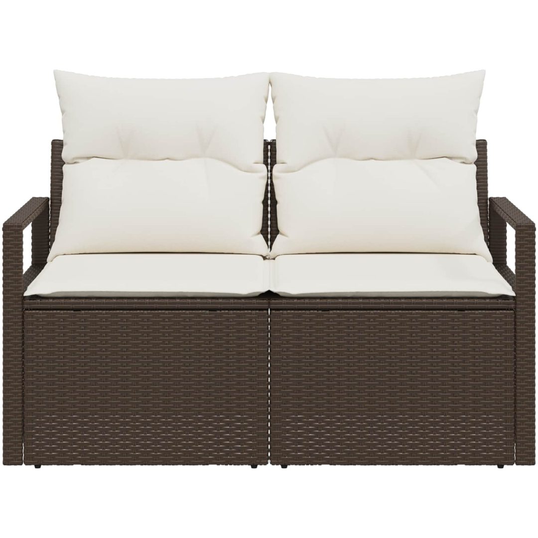 2-Sits Soffa för Trädgård med Kuddar Brun Poly Rattan vidaXL 120 x 62 x 69 cm – bild 4