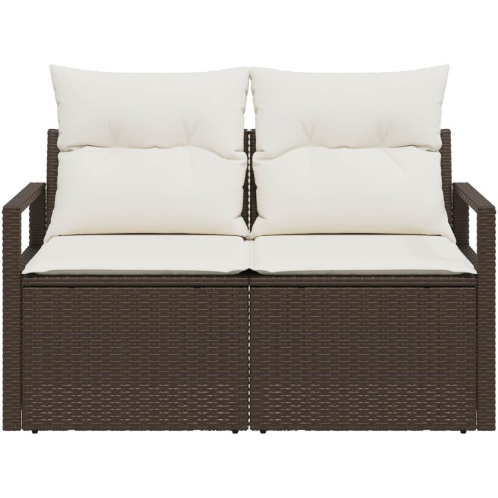 2-Sits Soffa för Trädgård med Kuddar Brun Poly Rattan vidaXL 120 x 62 x 69 cm – bild 4