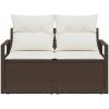 2-Sits Soffa för Trädgård med Kuddar Brun Poly Rattan vidaXL 120 x 62 x 69 cm – miniatyr 5
