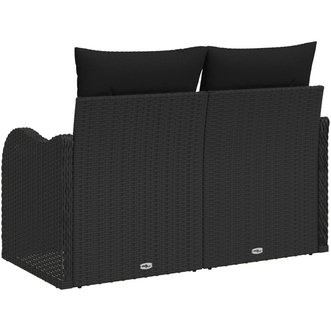 2-Sits Soffa för Trädgård med Kuddar Svart Poly Rattan vidaXL 121 x 62 x 69 cm – bild 2