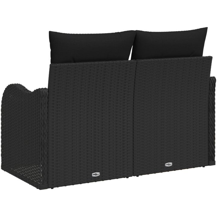 2-Sits Soffa för Trädgård med Kuddar Svart Poly Rattan vidaXL 121 x 62 x 69 cm – bild 2