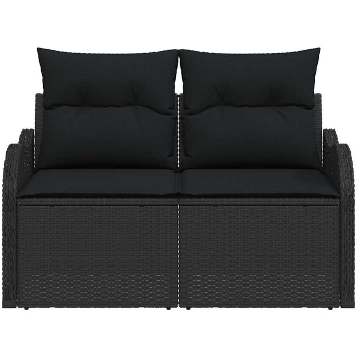 2-Sits Soffa för Trädgård med Kuddar Svart Poly Rattan vidaXL 121 x 62 x 69 cm – bild 4