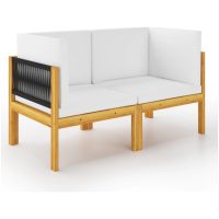 2-sits trädgårdsbänk med dynor trä akacia och rep vidaXL