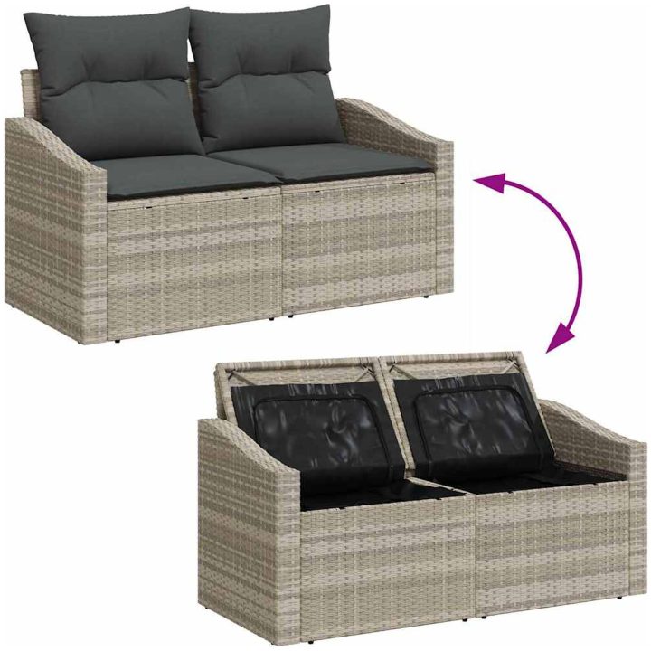 2-Sits Trädgårdsoffa med Förvaring & Dynor Grå Poly Rattan vidaXL 123 x 62 x 69 cm – bild 8