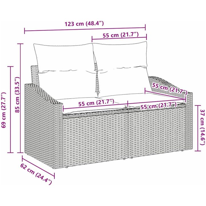 2-Sits Trädgårdsoffa med Förvaring & Dynor Grå Poly Rattan vidaXL 123 x 62 x 69 cm – bild 9