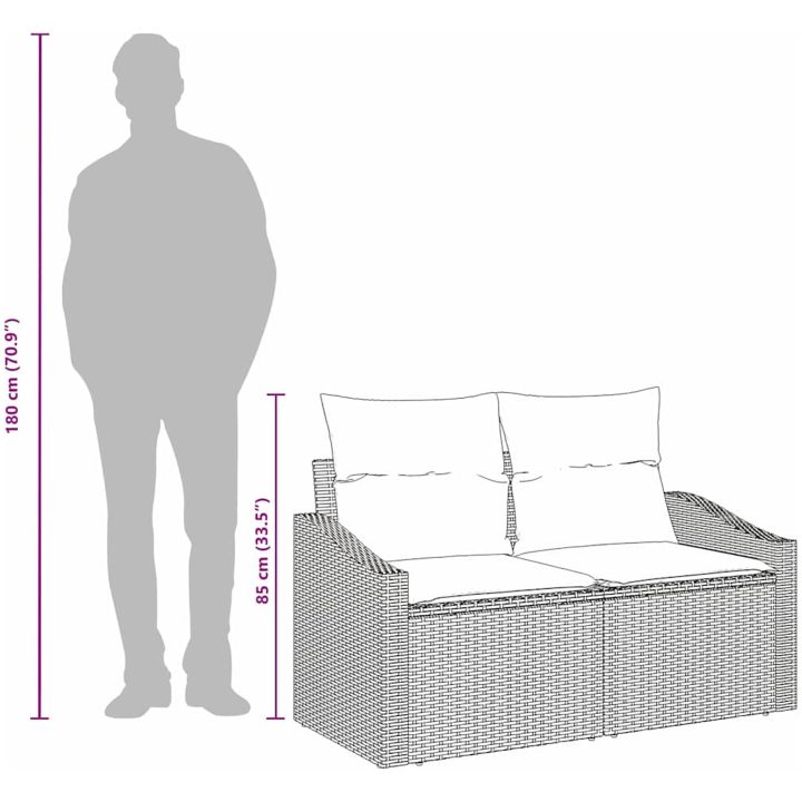 2-Sits Trädgårdsoffa med Förvaring & Dynor Grå Poly Rattan vidaXL 123 x 62 x 69 cm – bild 10