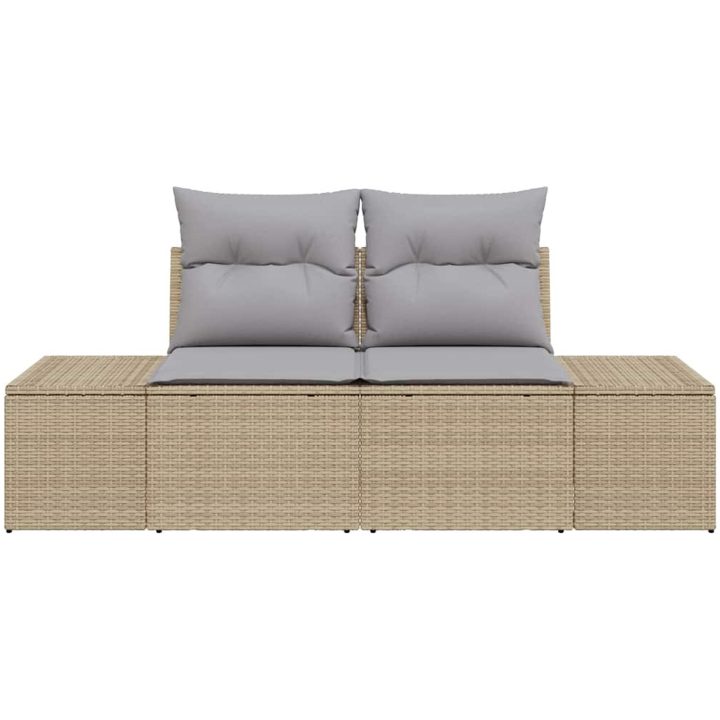 2-sits Trädgårdsoffa med Förvaring & Kuddar Beige Poly Rattan vidaXL 184 x 61 x 69 cm – bild 4