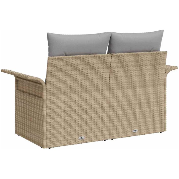 2-sits Trädgårdsoffa med Förvaring & Kuddar Beige Poly Rotting vidaXL 141 x 61,5 x 69 cm – bild 4