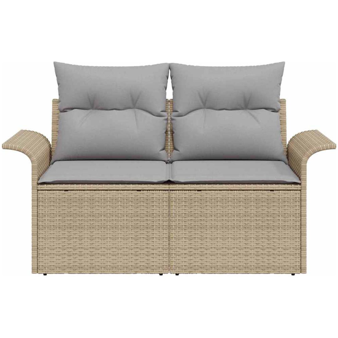 2-sits Trädgårdsoffa med Förvaring & Kuddar Beige Poly Rotting vidaXL 141 x 61,5 x 69 cm – bild 5