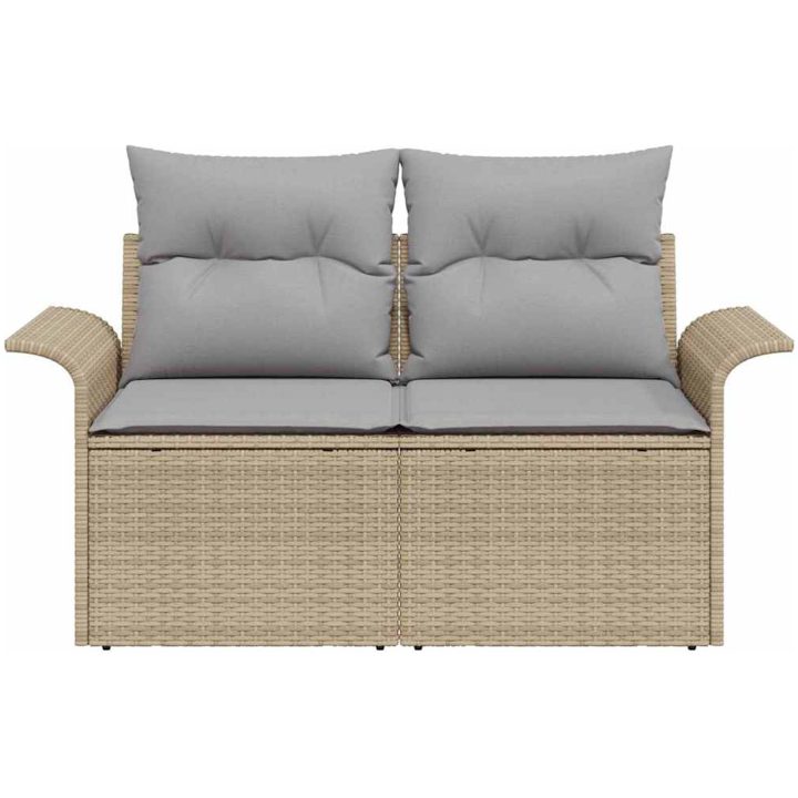 2-sits Trädgårdsoffa med Förvaring & Kuddar Beige Poly Rotting vidaXL 141 x 61,5 x 69 cm – bild 5