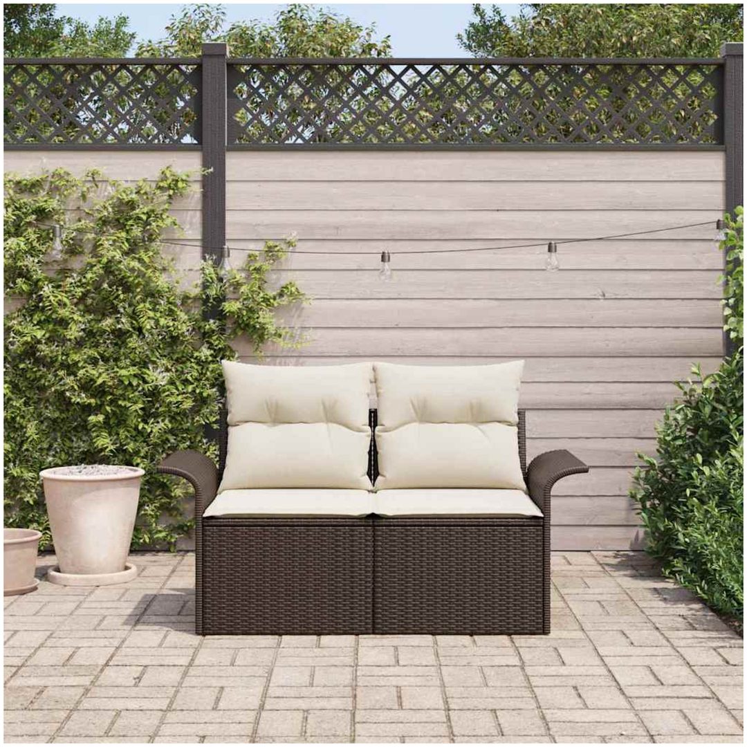 2-sits Trädgårdsoffa med Förvaring & Kuddar Brun Poly Rattan vidaXL 141 x 61,5 x 69 cm – bild 3