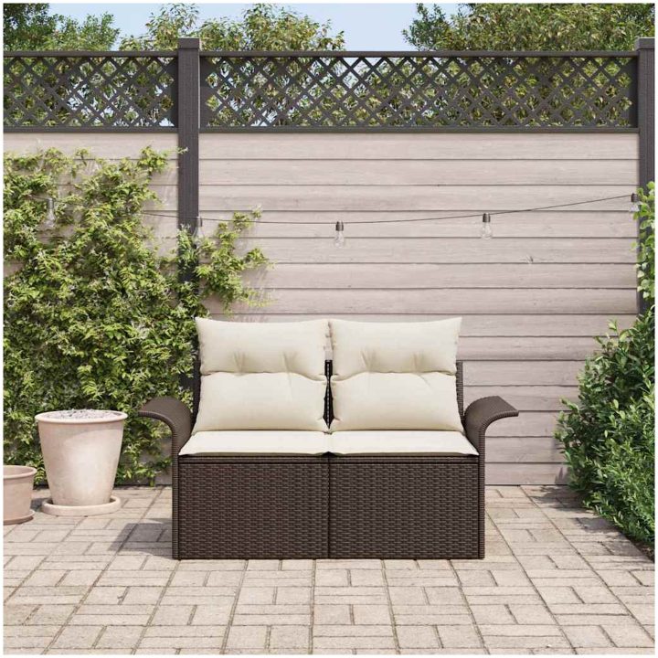 2-sits Trädgårdsoffa med Förvaring & Kuddar Brun Poly Rattan vidaXL 141 x 61,5 x 69 cm – bild 3
